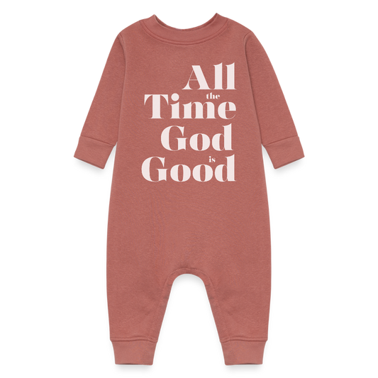 All the Time God is Good All the Time Baby Fleece One Piece - mauve