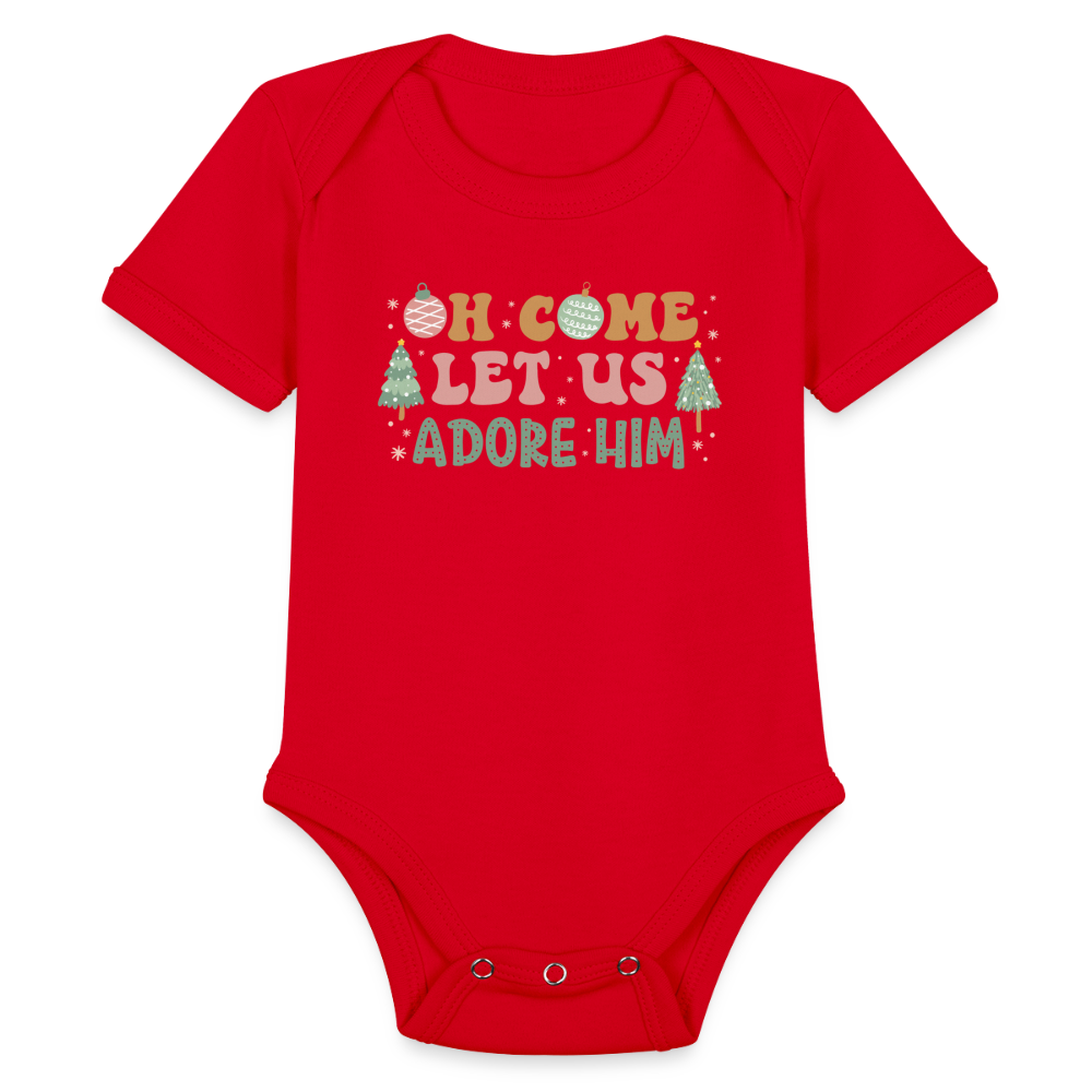 Oh Come Let Us Adore Him Christmas Family Organic Short Sleeve Baby Bodysuit - red