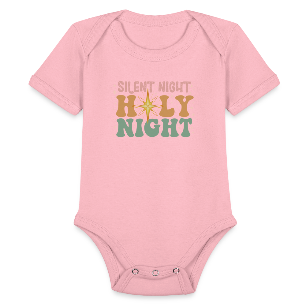 Silent Night Christmas Family Organic Short Sleeve Baby Bodysuit - light pink