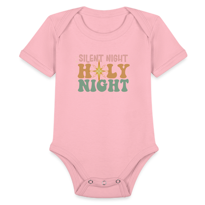 Silent Night Christmas Family Organic Short Sleeve Baby Bodysuit - light pink