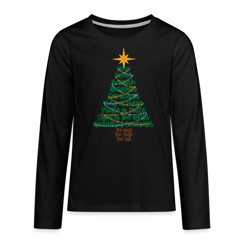 Names of Jesus Christmas Tree Kid's Long Sleeve Shirt - black