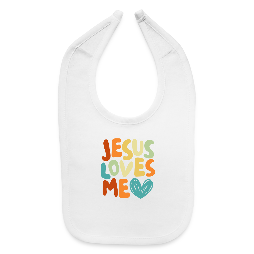 Jesus Loves Me Baby Bib - white