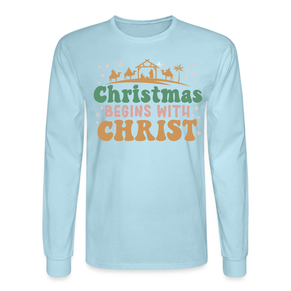 Christmas Begins with Christ Christmas Family Men's Long Sleeve T-Shirt - powder blue