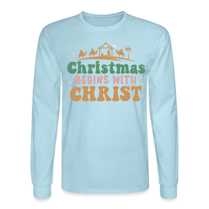 Christmas Begins with Christ Christmas Family Men's Long Sleeve T-Shirt - powder blue