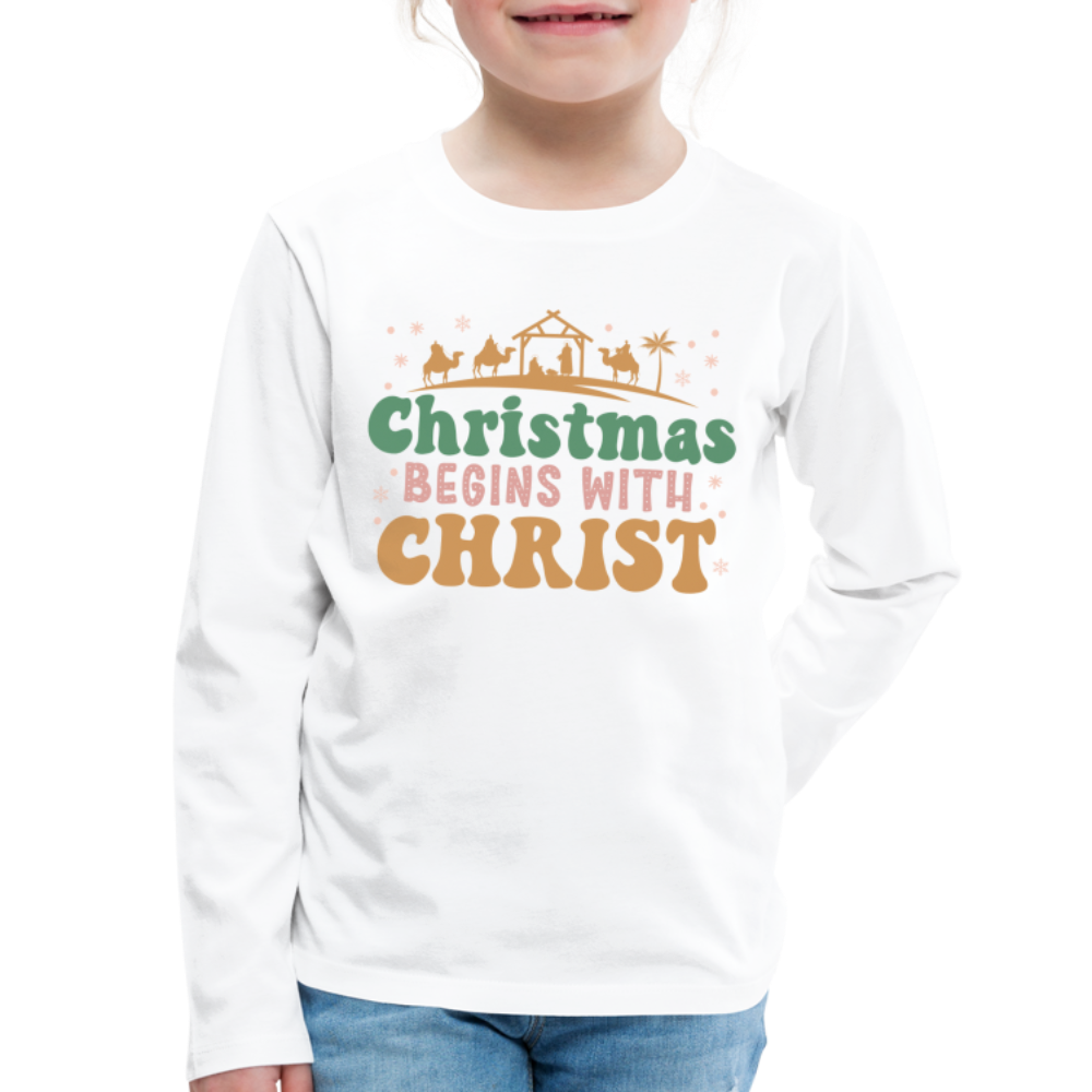 Christmas Begins with Christ Family Kids' Premium Long Sleeve T-Shirt - white