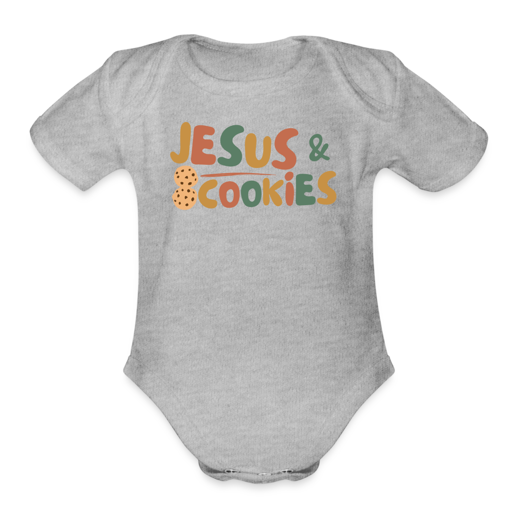 Jesus & Cookies Family Organic Short Sleeve Baby Bodysuit - heather grey