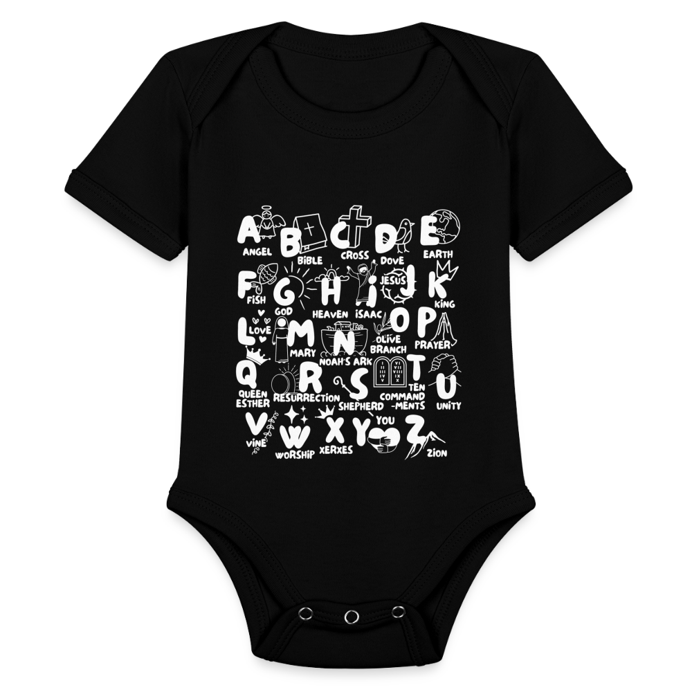 Bible Alphabet Baby Onesie Bodysuit - black