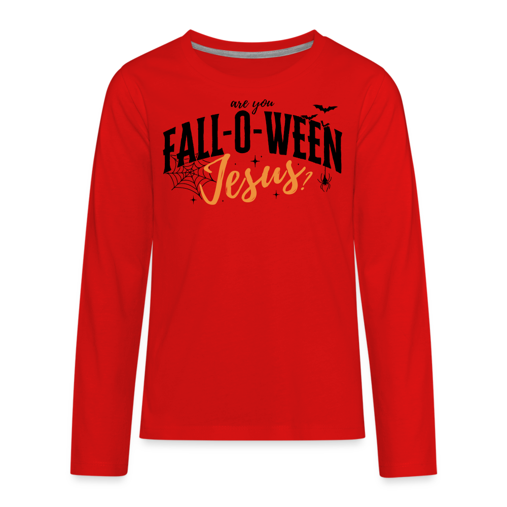 Are You Fall-O-Ween Jesus? Kid's Long Sleeve Shirt - red