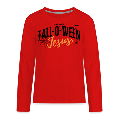 Are You Fall-O-Ween Jesus? Kid's Long Sleeve Shirt - red