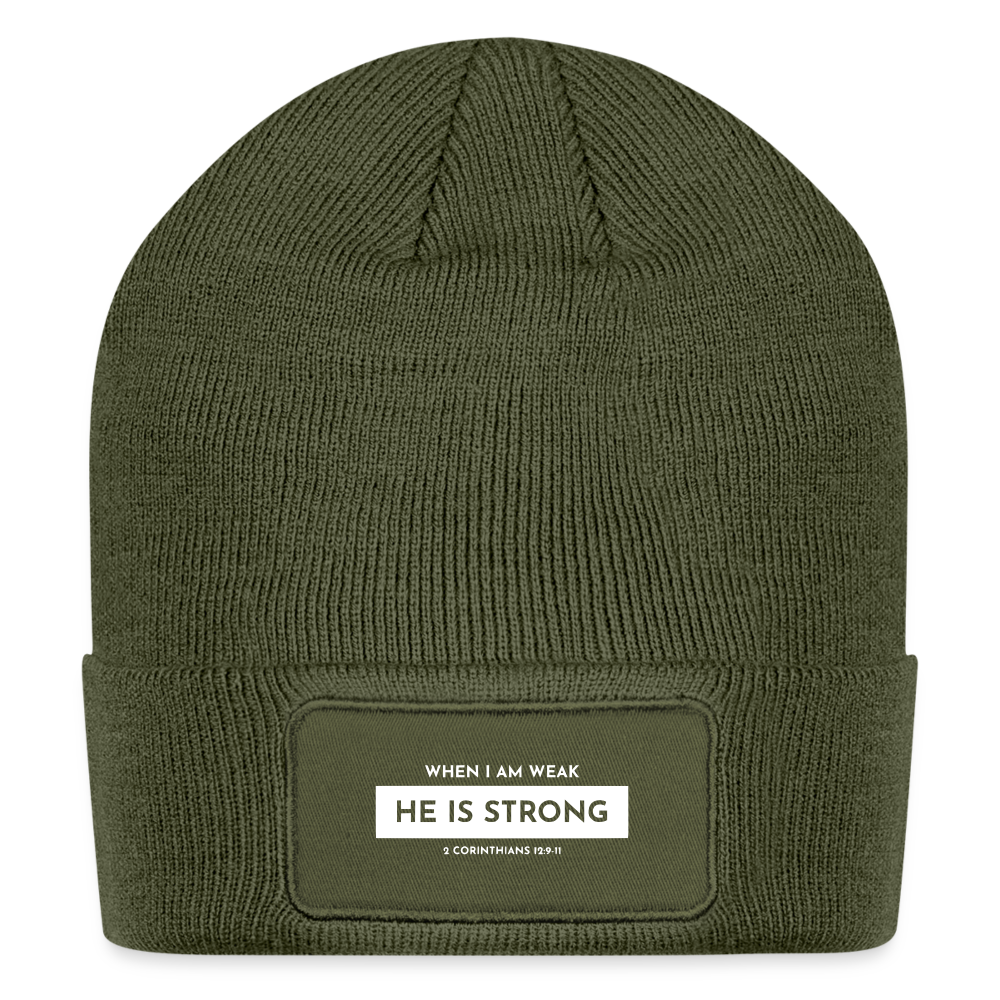 When I Am Weak He is Strong Beanie - olive