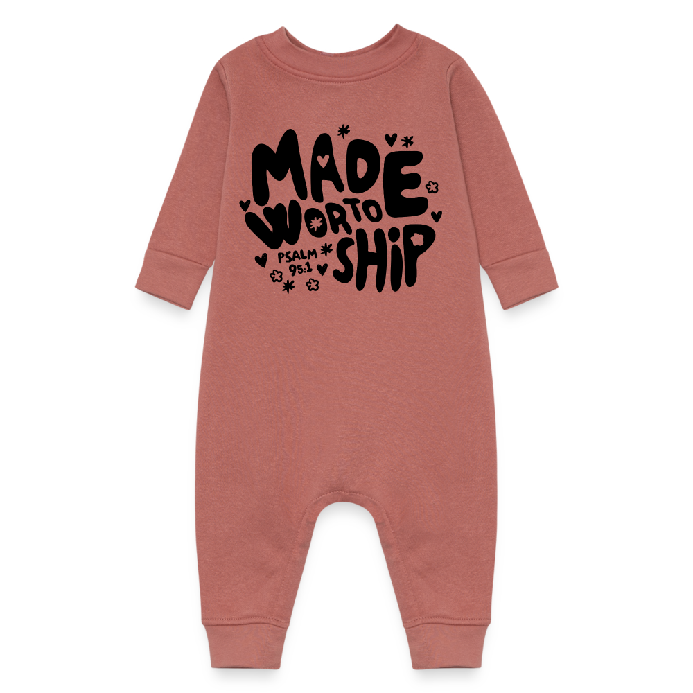 Made to Worship Fleece Baby Onesie Bodysuit - mauve