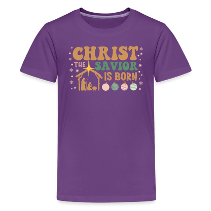 Christ the Savior is Born Christmas Family Kids' Premium T-Shirt - purple