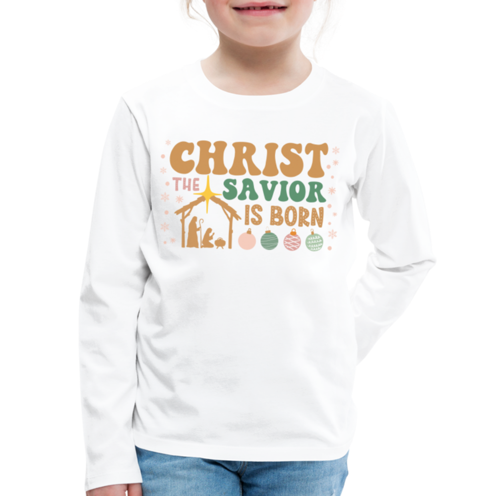 Christ the Savior is Born Christmas Family Kids' Premium Long Sleeve T-Shirt - white