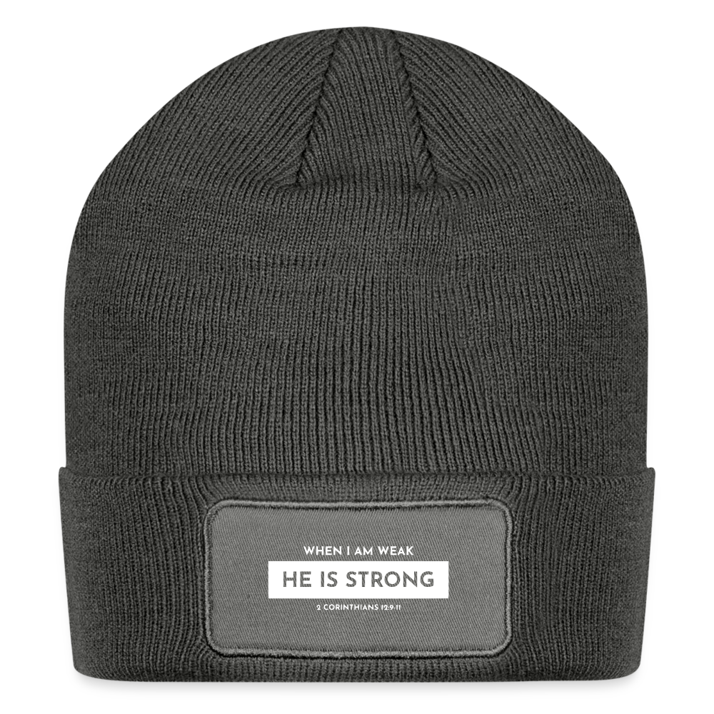 When I Am Weak He is Strong Beanie - charcoal grey