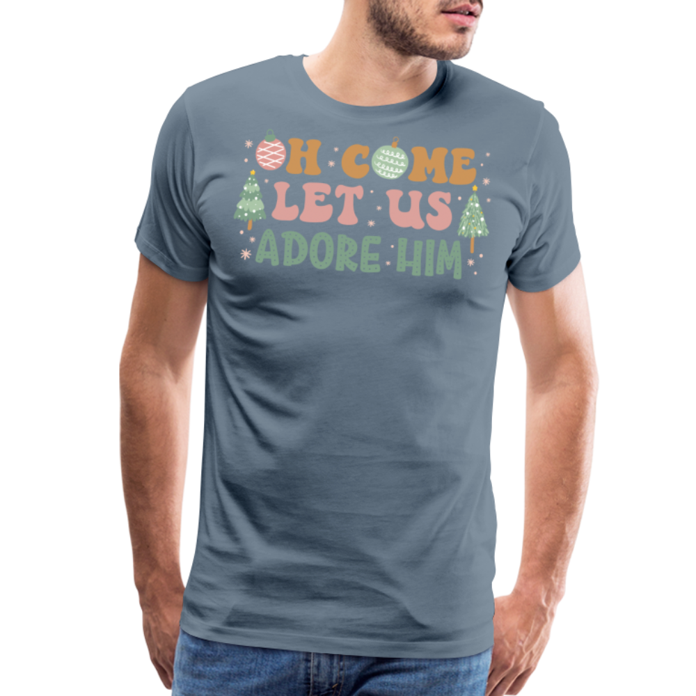 Oh Come Let Us Adore Him Christmas Family Men's Premium T-Shirt - steel blue