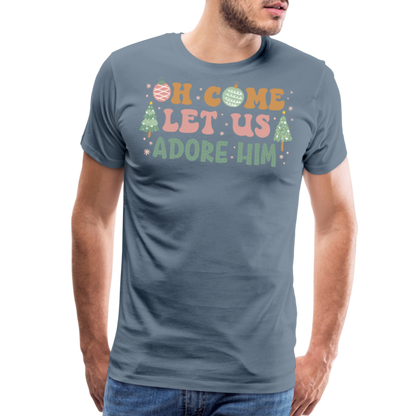 Oh Come Let Us Adore Him Christmas Family Men's Premium T-Shirt - steel blue