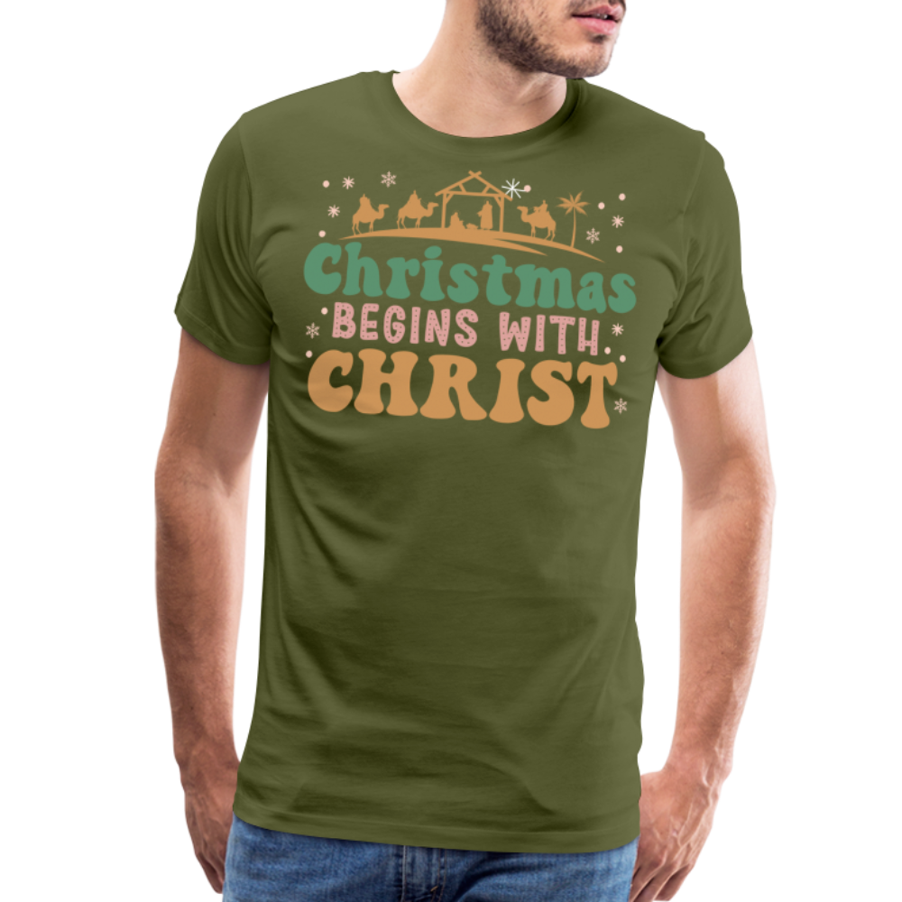 Christmas Begins with Christ is Born Christmas Family Men's Premium T-Shirt - olive green