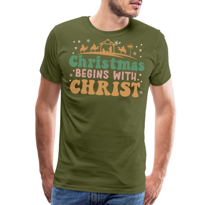 Christmas Begins with Christ is Born Christmas Family Men's Premium T-Shirt - olive green