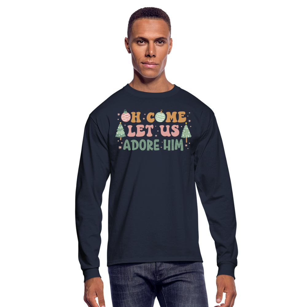 Oh Come Let Us Adore Him Christmas Family Men's Long Sleeve T-Shirt - navy