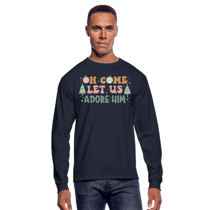 Oh Come Let Us Adore Him Christmas Family Men's Long Sleeve T-Shirt - navy