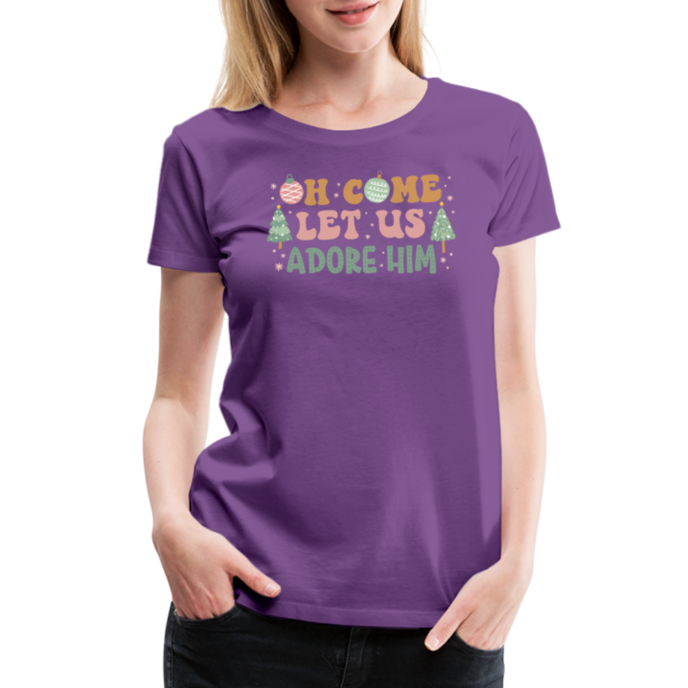 O Come Let Us Adore Him Christmas Family Women’s Premium T-Shirt - purple