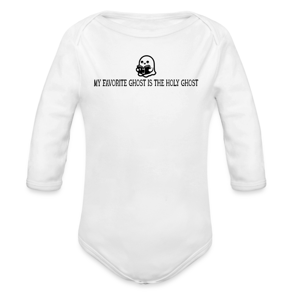 My Favorite Ghost is the Holy Ghost (Bible) Baby Long Sleeve Bodysuit - white