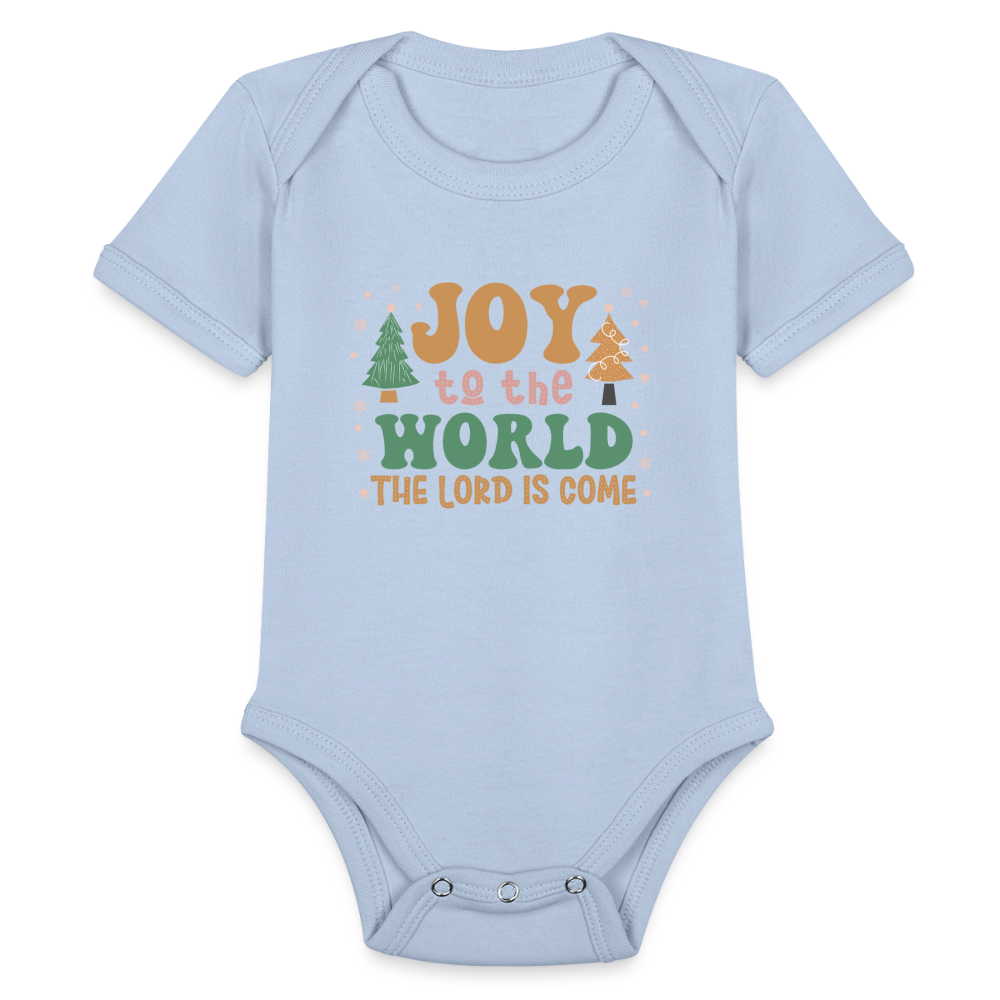 Joy to the World Christmas Family Organic Short Sleeve Baby Bodysuit - sky