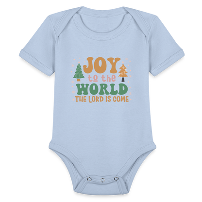 Joy to the World Christmas Family Organic Short Sleeve Baby Bodysuit - sky