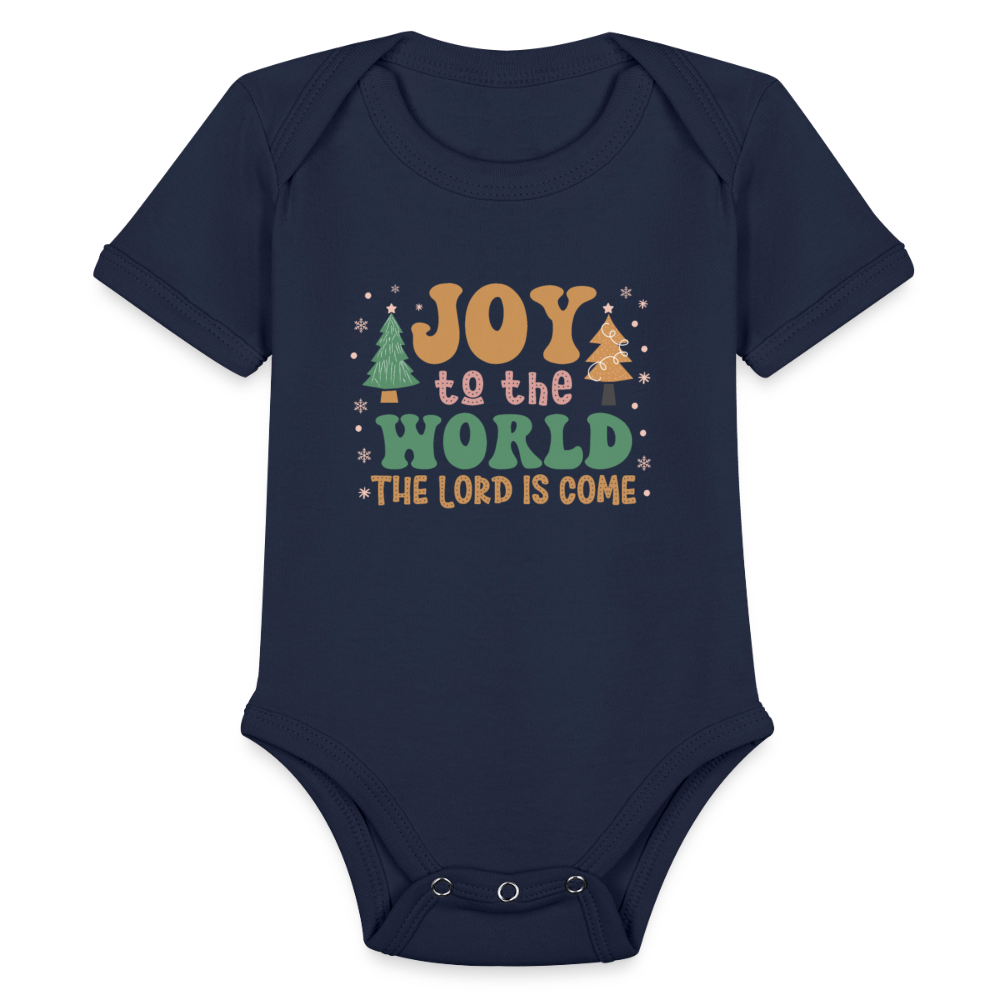 Joy to the World Christmas Family Organic Short Sleeve Baby Bodysuit - dark navy