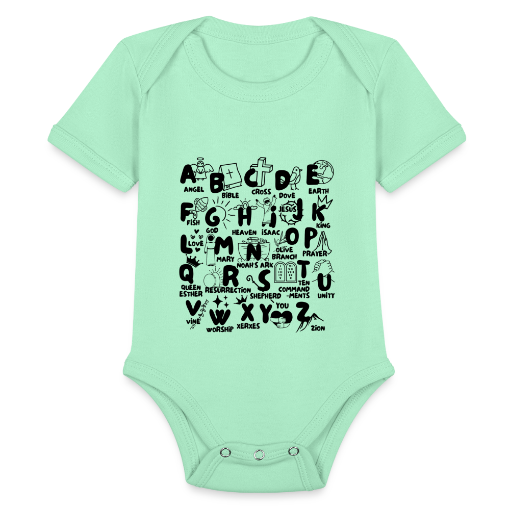 Bible Alphabet Baby Onesie Bodysuit - light mint