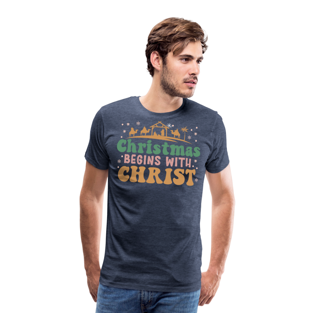 Christmas Begins with Christ is Born Christmas Family Men's Premium T-Shirt - heather blue