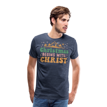 Christmas Begins with Christ is Born Christmas Family Men's Premium T-Shirt - heather blue