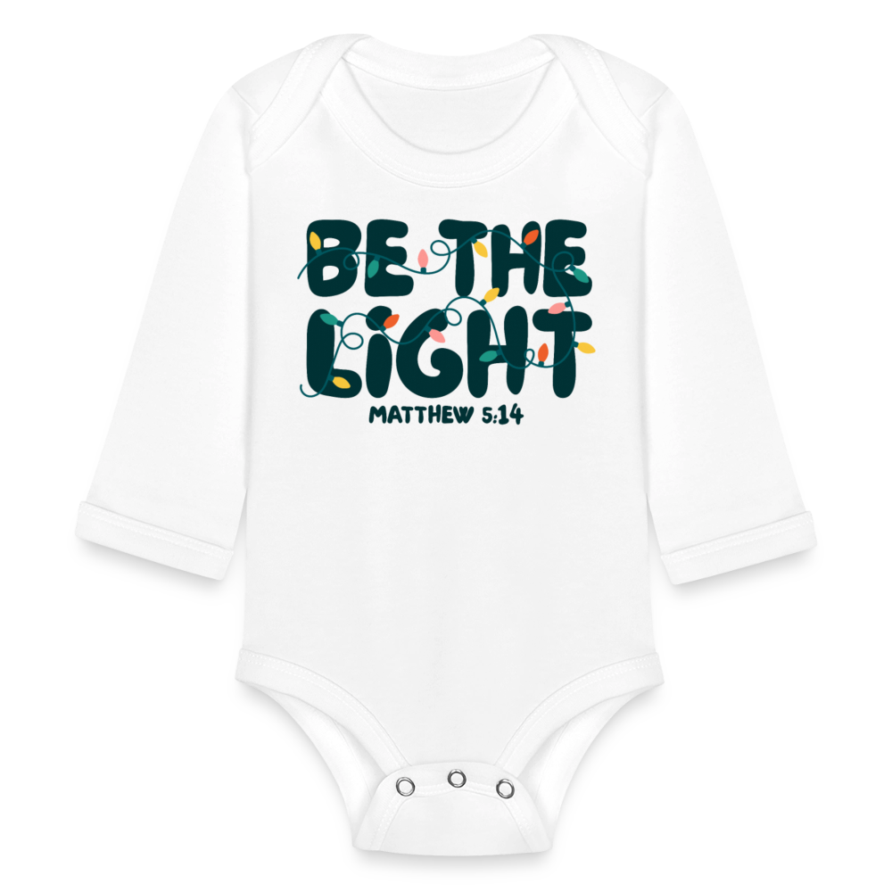 Be the Light Christmas Baby Long Sleeve Onesie - white