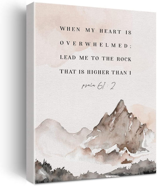 Bible Verse Watercolor Canvas Print Decor When My Heart Is Overwhelmed Psalm 61 : 2 Wall Painting Posters Artwork 12”X15” Modern Home Decoration (Framed)…