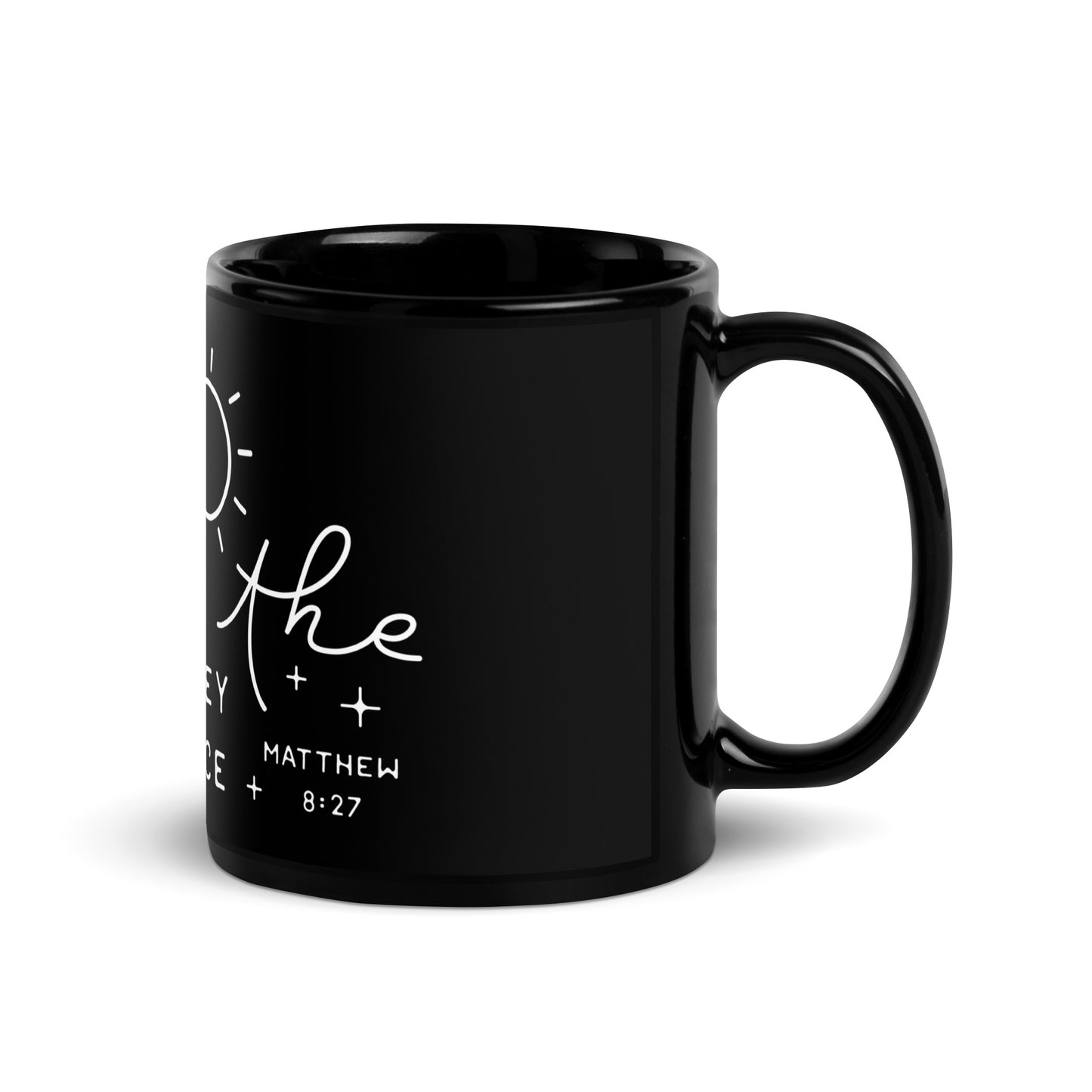 Even the Waves Obey His Voice Black Glossy Mug