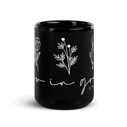 Grow in Grace Black Glossy Mug