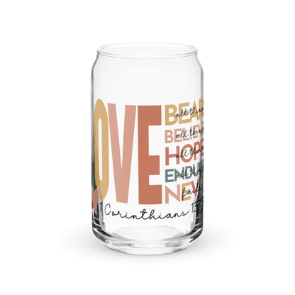 Love Bears Believes Hopes Endures Can-shaped Glass