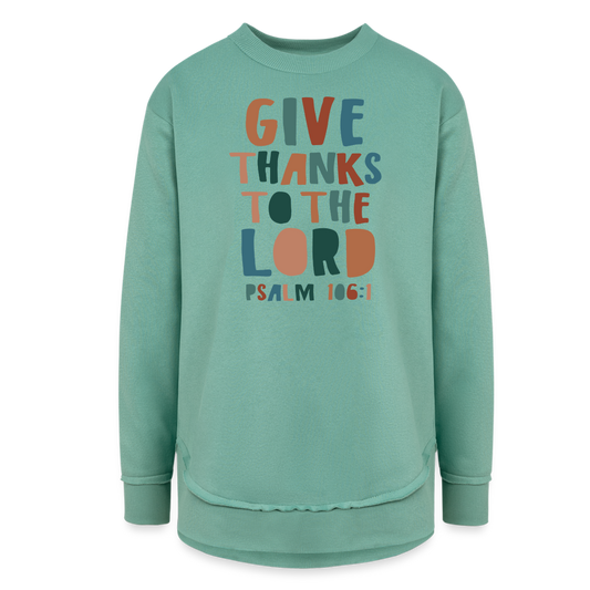 Give Thanks to the Lord Psalm 106:1 Women’s Weekend Tunic Long Sleeve - saltwater