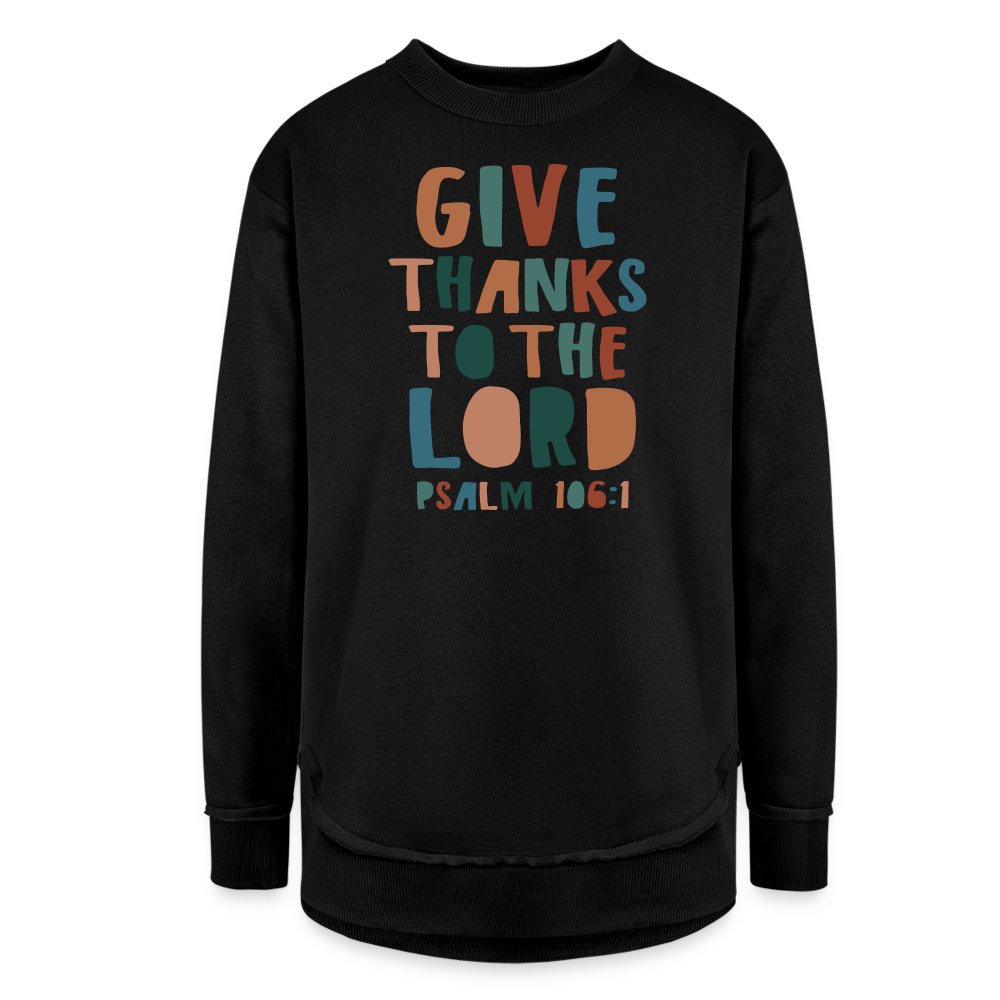 Give Thanks to the Lord Psalm 106:1 Women’s Weekend Tunic Long Sleeve - black