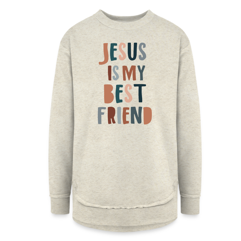 Jesus is My Best Friend Women’s Weekend Tunic Long Sleeve - heather oatmeal