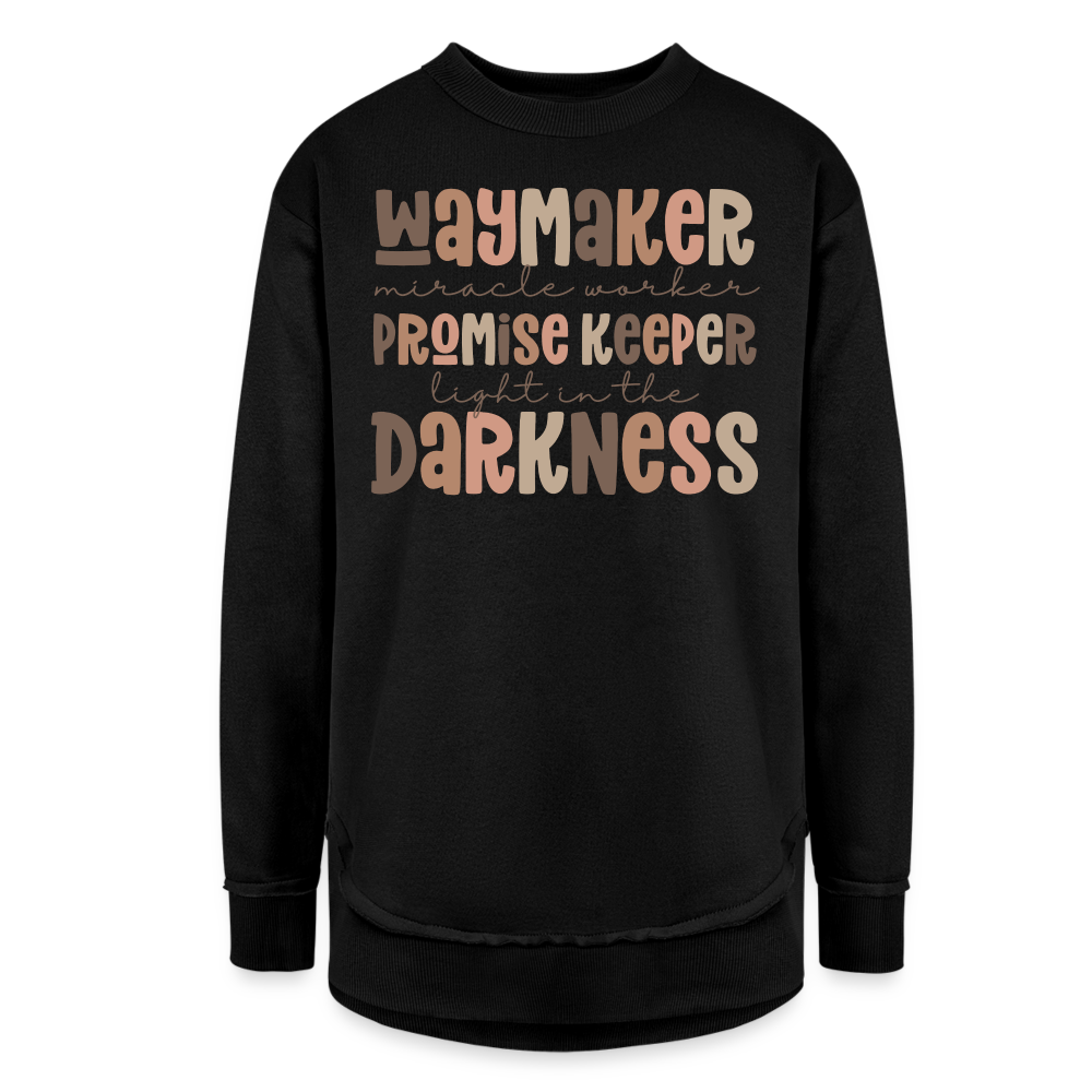 Waymaker Miracle Worker Promise Keeper Women's Weekend Tunic Fleece Sweatshirt - black