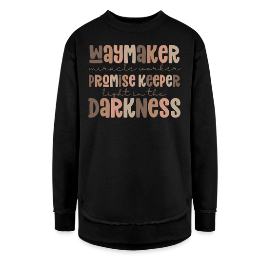 Waymaker Miracle Worker Promise Keeper Women's Weekend Tunic Fleece Sweatshirt - black