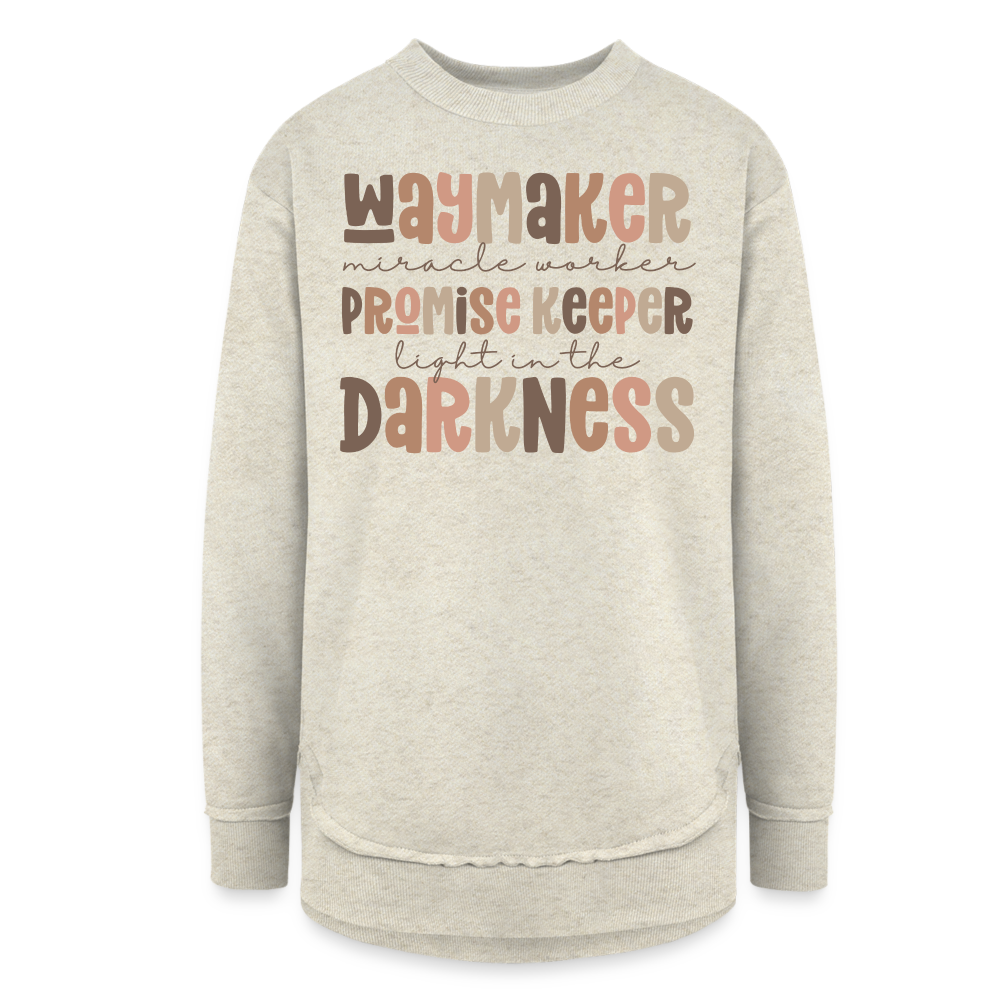 Waymaker Miracle Worker Promise Keeper Women's Weekend Tunic Fleece Sweatshirt - heather oatmeal