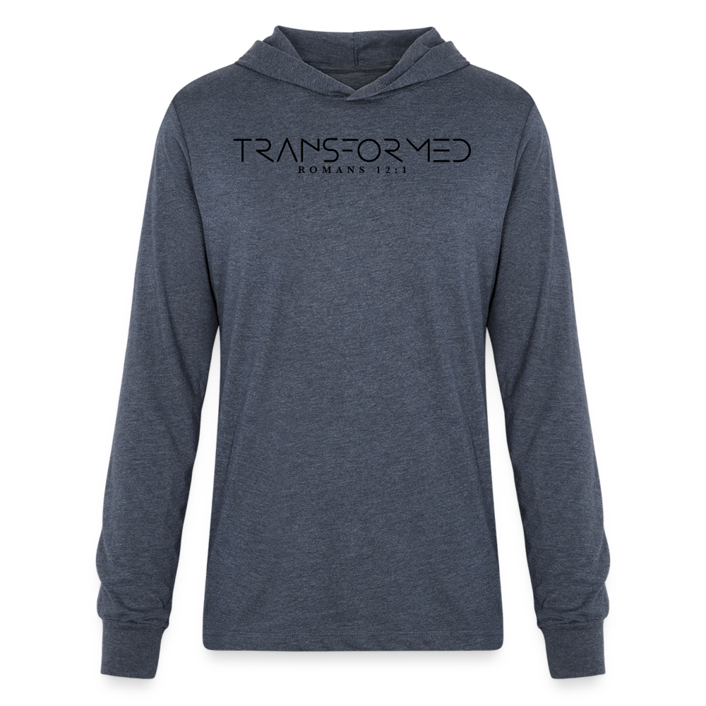 Transformed Romans 12:1 Men's Long Sleeve Shirt with Hood - heather navy