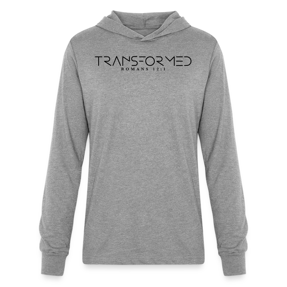 Transformed Romans 12:1 Men's Long Sleeve Shirt with Hood - heather grey