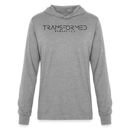 Transformed Romans 12:1 Men's Long Sleeve Shirt with Hood - heather grey