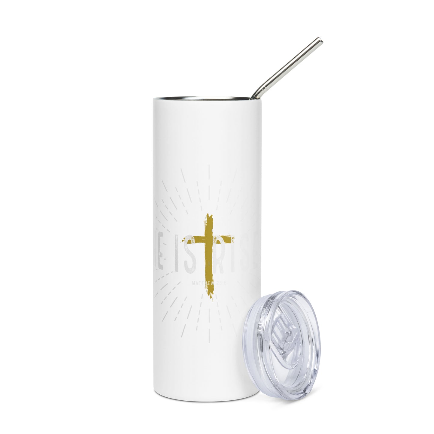 He is Risen Stainless Steel Tumbler with Metal Straw