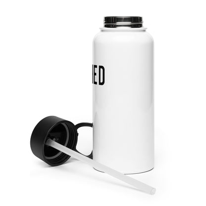 It is Finished Stainless Steel Water Bottle with a Straw Lid