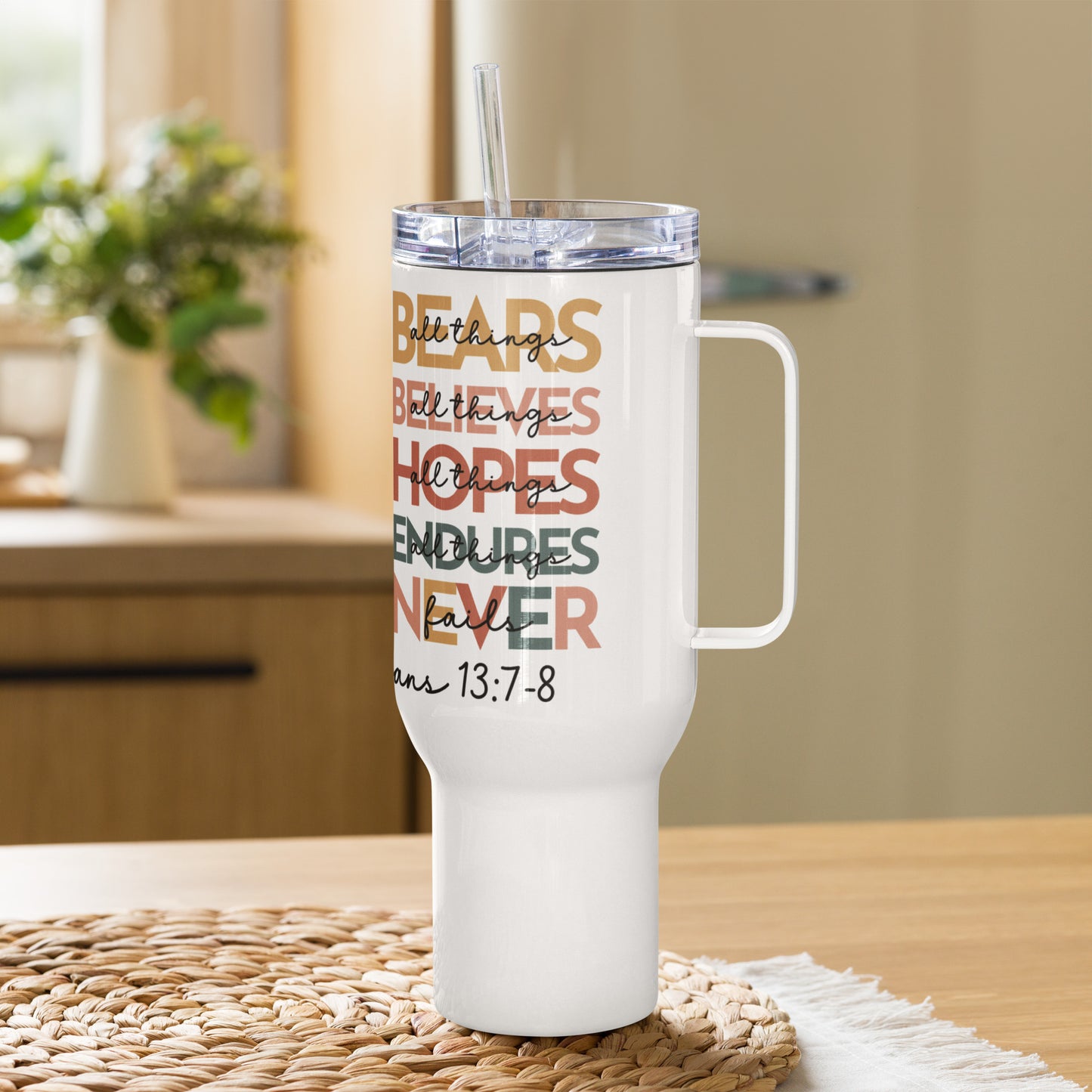 Love Bears Believes Hopes Endures Travel mug with Handle