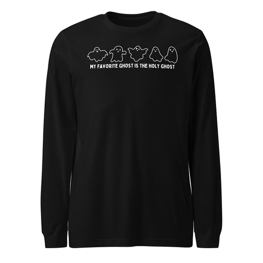 My Favorite Ghost is the Holy Ghost (W, Outline) Unisex Long Sleeve Tee